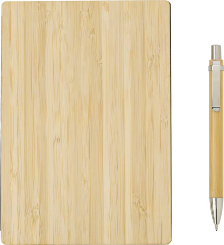 Sæt med notesbog og kuglepen i bambus