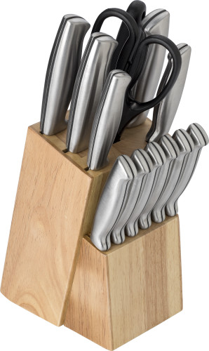 Knivset för köket i fjorton delar i rostfritt stål och PP